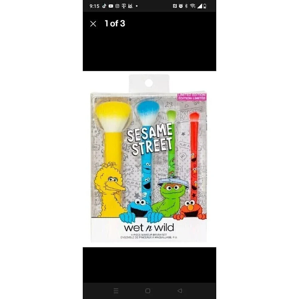 WET N WILD 123 SESAME STREET Eyeshadow Palette And Makeup Brushes Set Of 2 New
